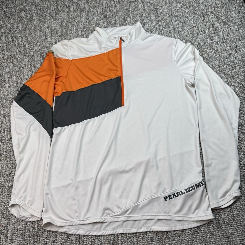 Pearl Izumi Pullover Mens Large Cycling Long Sleeve 1/4 Zip White Gray Orange